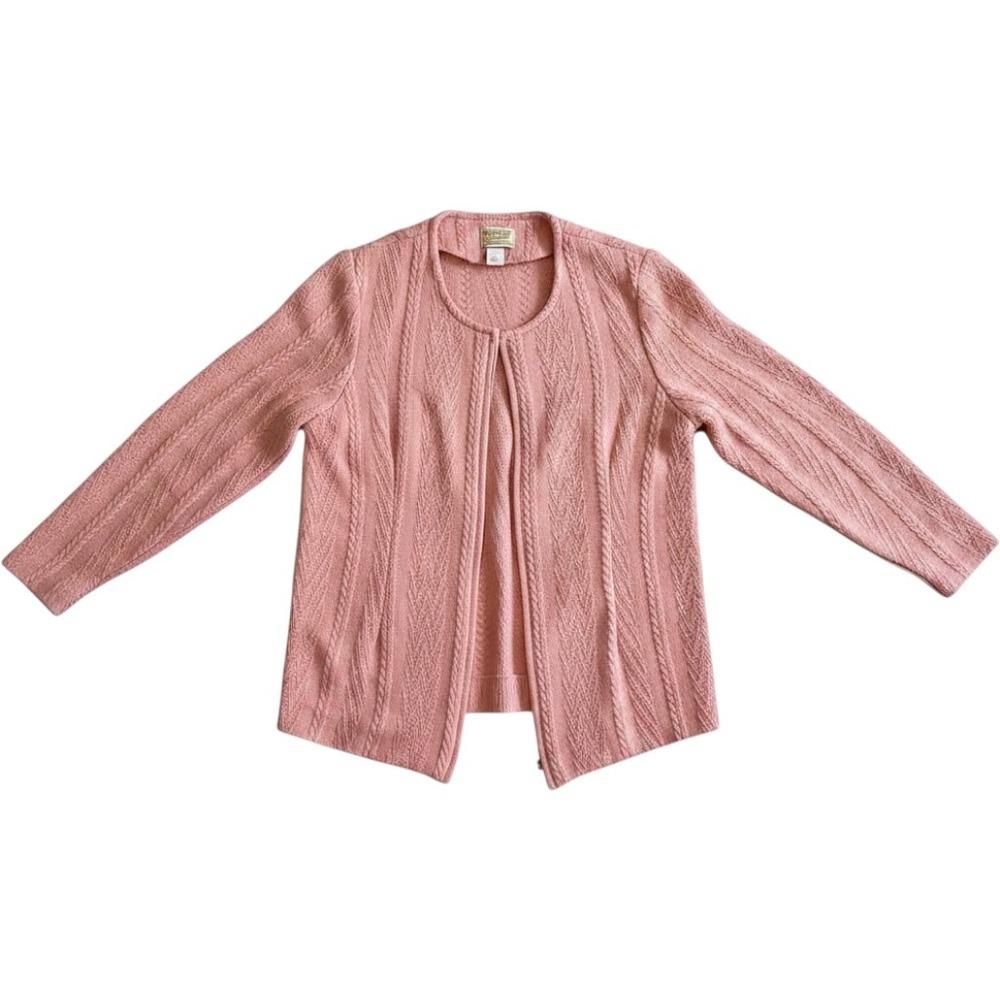 Boyne Valley Weavers Pink 100% Merino Wool Cable Knit Zip Cardigan Ireland Med